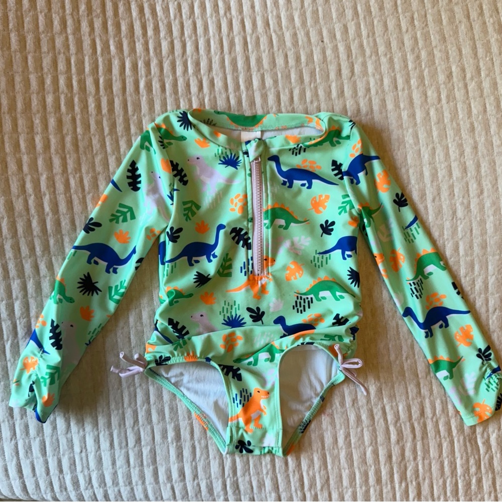 Cat & Jack Dinosaur One-Piece Swimsuit – Size 5T – Snap Crotch, Zip Front